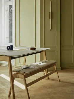 Knekk bench and wood table in whitewashed Fora Form
